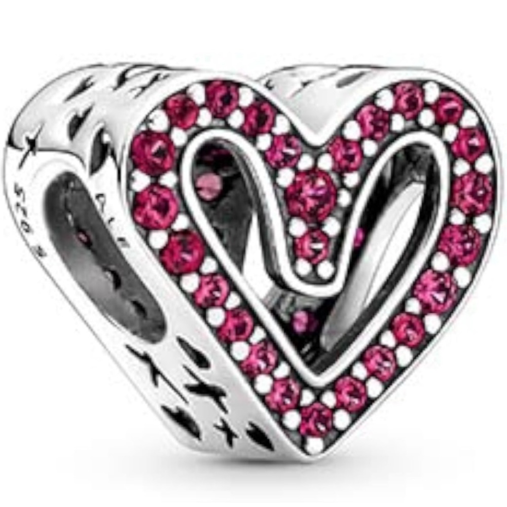 Retired Pandora Sparkling Ruby Red Freehand Heart… - image 1